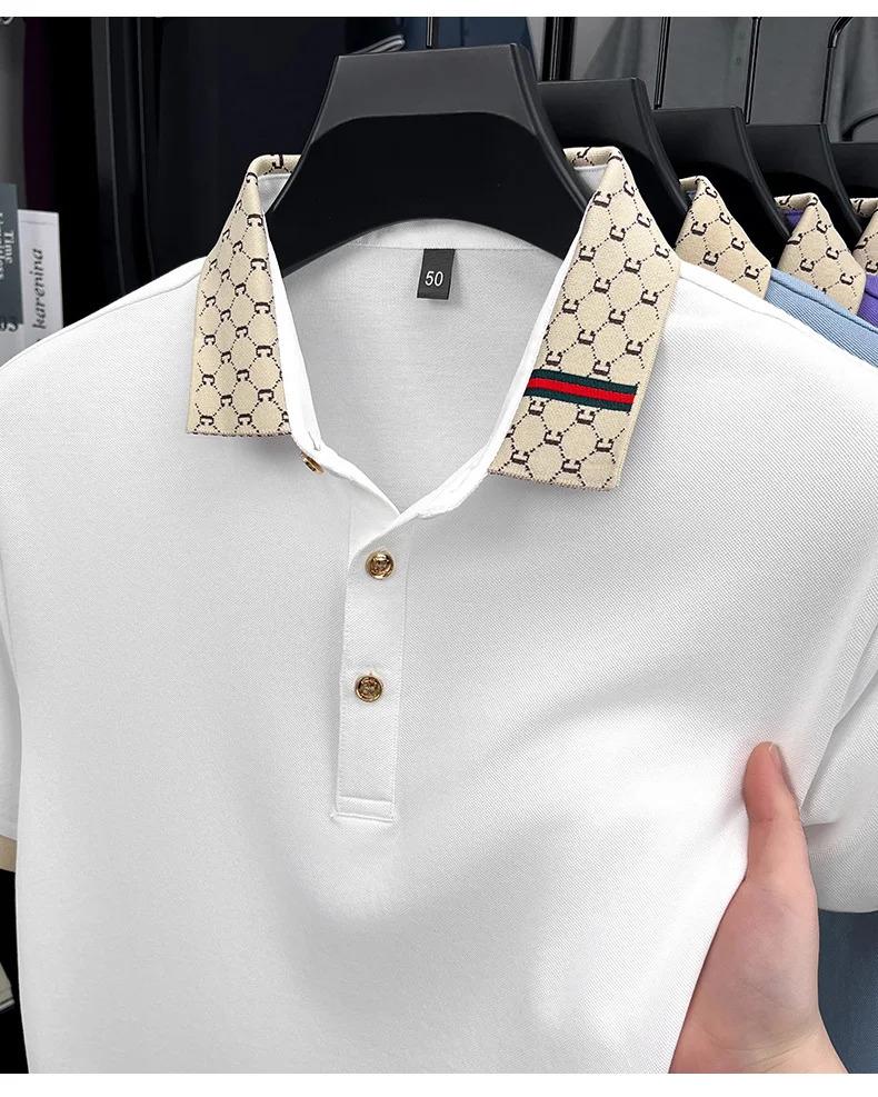 Fashion luxury brand short sleeve polo shirt men new personalized letter color blocked-end casual breathable lapel T-shirt