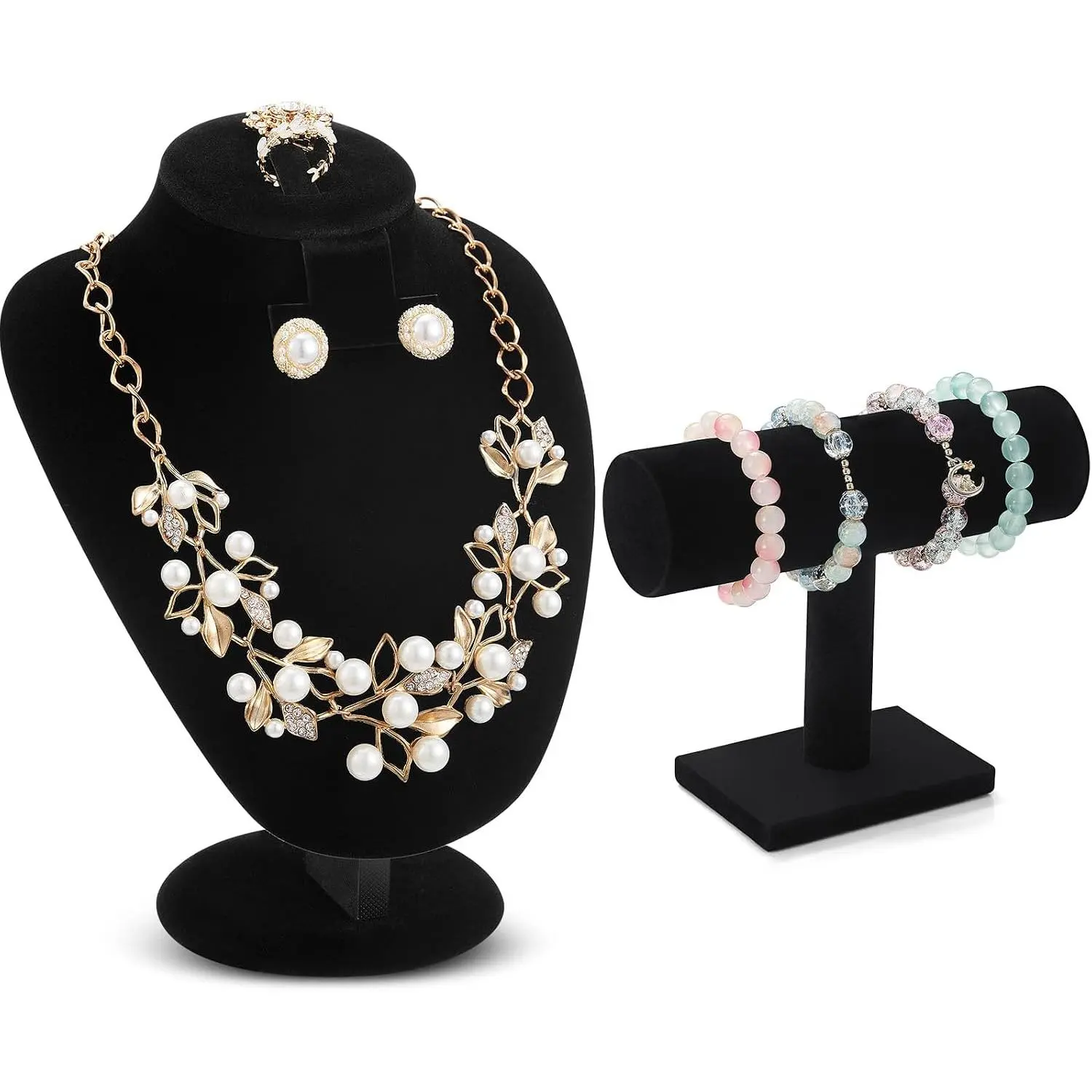 2 count Black   Display Stand Set, Necklace Bust Mannequin and T Bar Bracelet Holder,   Organizer for Rings, Earrings, Retail Boutique, Selling, Vendors