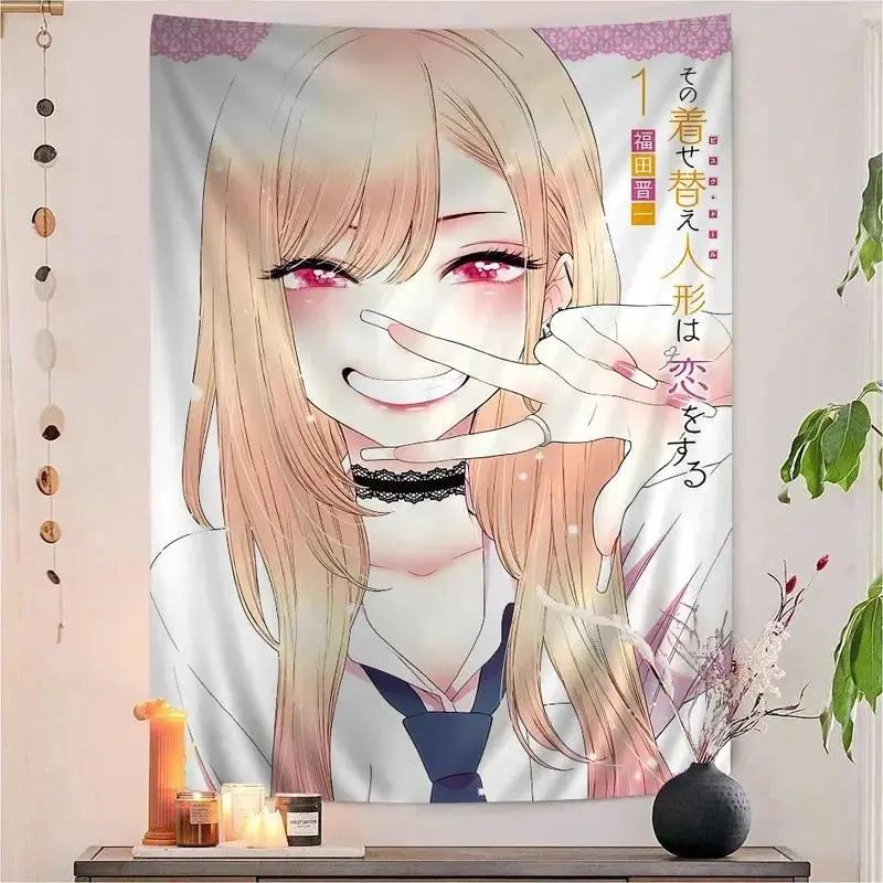 My Dress-Up Darling Marin Kitagawa Anime Flag Tapestry - Waifu Manga Banner, Lightweight Otaku Dorm Curtain, Photo-Worthy Home Decor Gift for Boys' Bedroom Bedside Art, Window Accent