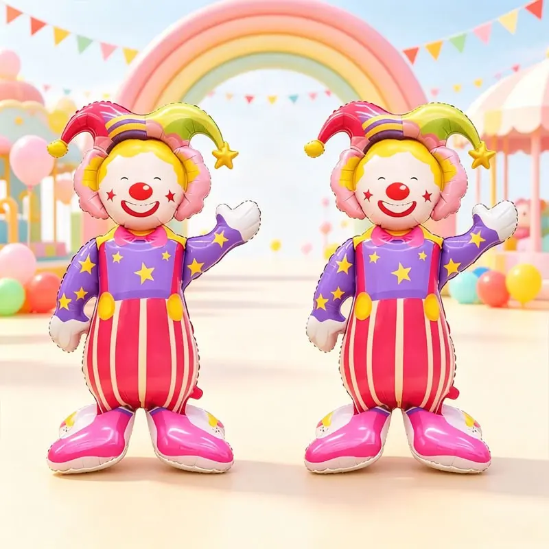 2/3 pcs vertical cartoon clown foil balloons, colorful，Suitable for birthday parties, circus-themed events,carnival fair decorations，Kindergarten holiday activities，Outdoor Party Dessert Table Decoration，Children's Bedroom Decoration，A playful image