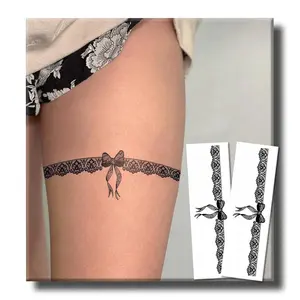 Semi Permanent Thigh Tattoo For Women, Realistic Sexy Temporary Fake Tattoos For Adult Thigh Arm, Lace Bow Ribbon Tattoo, Waterproof and Non-Reflective, 2 Sheets