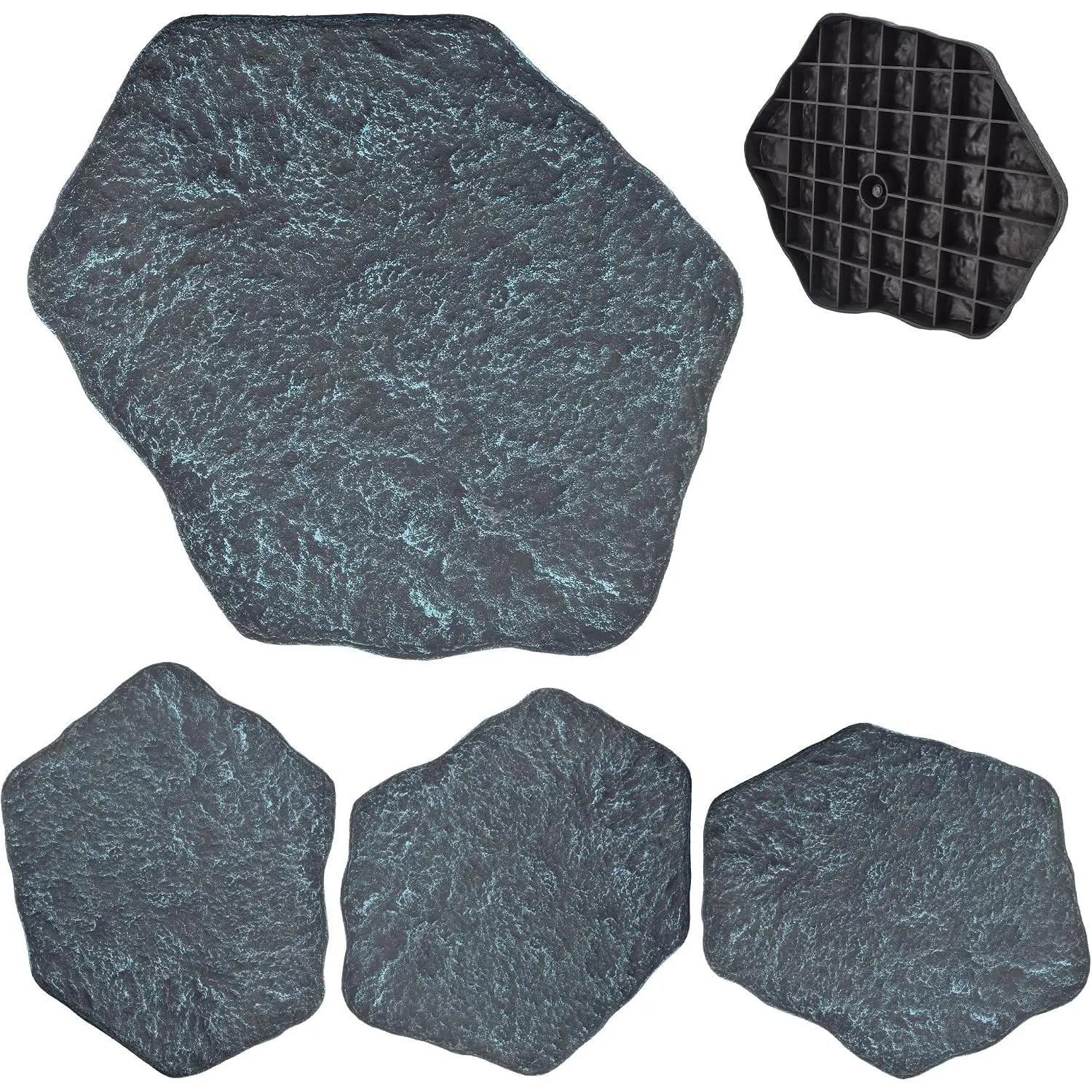 Set of 4, 16x17” Brushed Teal Stepping Stone Fiberclay Pavers, Outdoor Garden Natural Repeatable Pattern Pathway, Faux Stone Decorative Landscaping Walkway