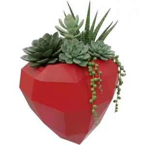 3.9In Red Heart Self-Watering Wall Planter, PLA 3D Printed No Drill Adhesive Planter with 200ml Capacity, Indoor Succulent Planter for Home Office Decor