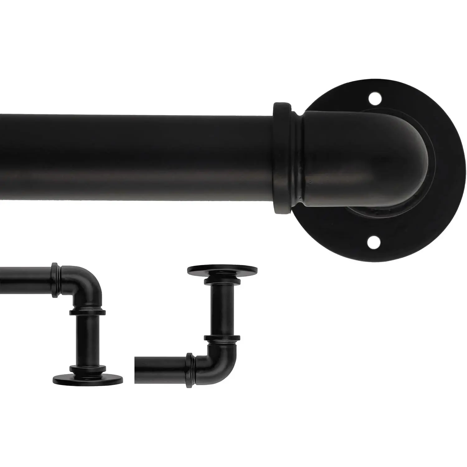 Black Industrial Pipe Curtain Rod 18 to 88 Inch,1 Inch Diameter Adjustable Wrap Around Curtain Rod,Metal Window  Rods,Ideal as Your Kitchen,Bedroom,Outdoor Patio Etc