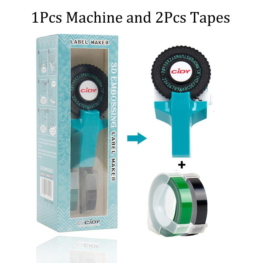 Mini Manual Printer C101 Label Embossing Tape Printer, Small Typewriter with 2 Rolls Ribbon, Handheld Stamping Machine for Notebooks, Portable