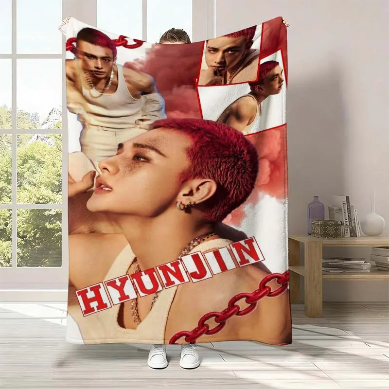 Hyunjin Photo Collage Blanket Soft Lightweight Nap Blanket For Kpop Fans Bedroom Dorm