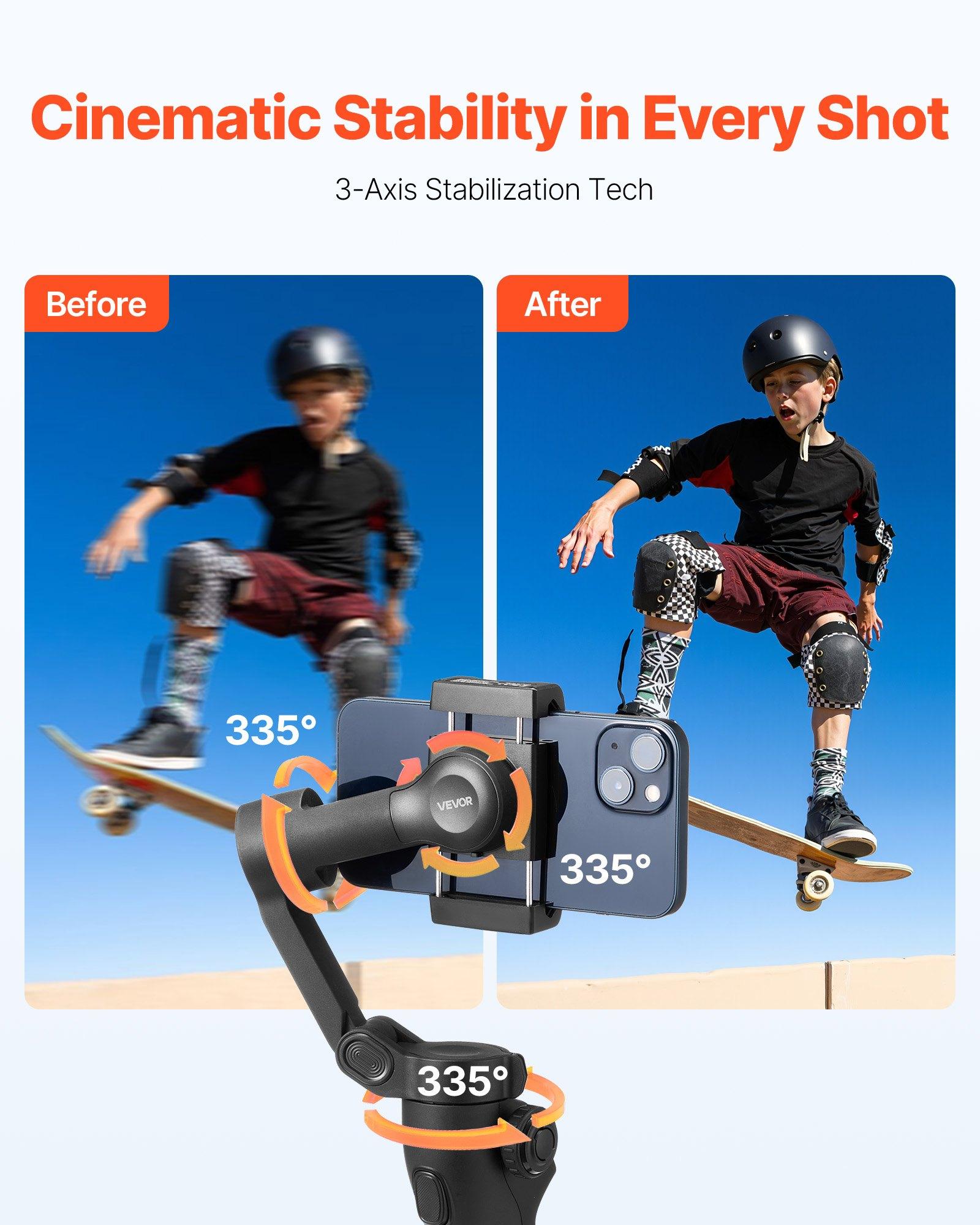 VEVOR 3-Axis Portable Motorized Cellphone Gimbal Stabilizer, Foldable ...