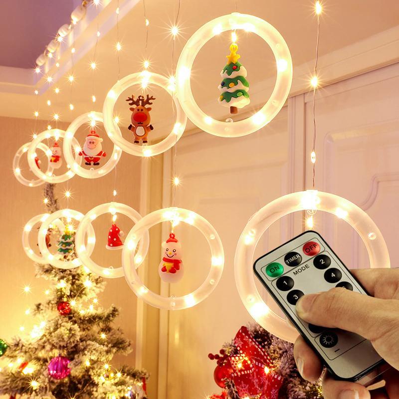 1PC Christmas Window Light,  Ornament LED Curtain Lights ,USB Powered DIY Light String with Remote Control, Cartoon Shape LED Lantern for Bedroom Patio Garden Party Home Indoor Outdoor Decor, Lighted Lantern