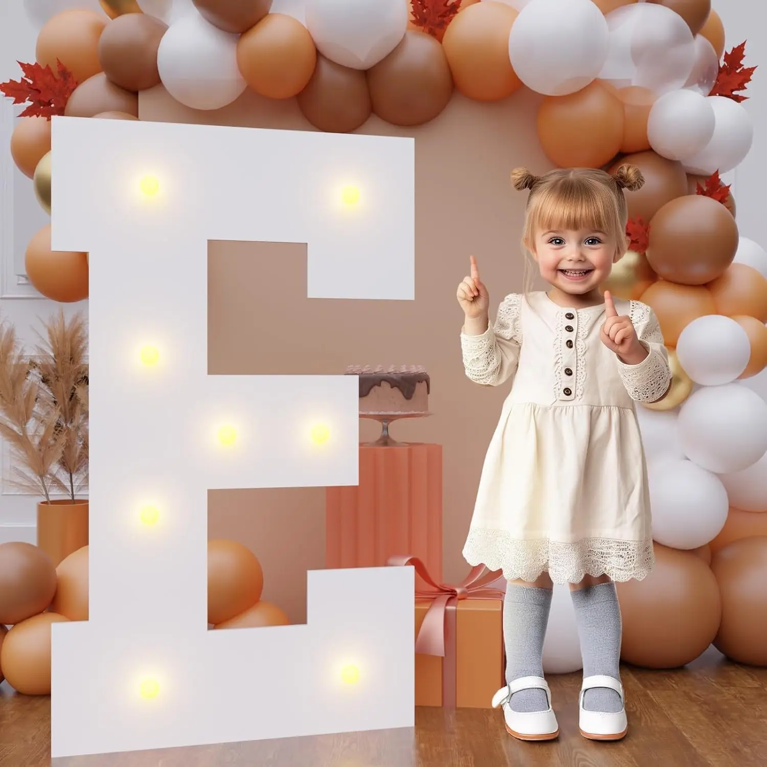3FT Light Up Letters, Quick 7-Min Setup No Edge Assembly Needed, Lightweight Foam Board Marquee Letters for Birthday Wedding Baby Shower Backdrop Decor, Letter E