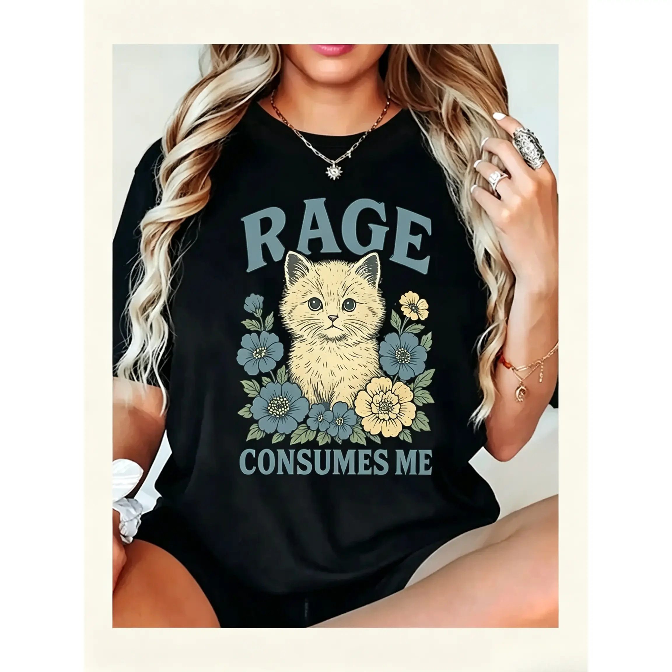 Cat Meme Shirt - Funny Cat T-Shirt, Kitten Weirdcore T Shirt, Rage Consumes Me, Sarcastic Graphic Tee, Shirt-funny cat lady