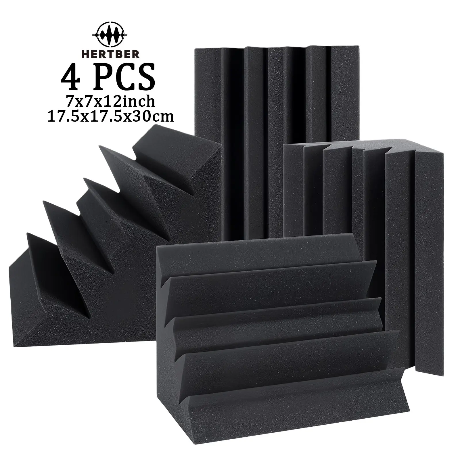 4Pcs Bass Trap Acoustic Foam Panels, 7×7×12 Inch High‑Density Sound Absorbing Foam, For Room Corner Low‑Frequency Resonance, Ideal for Recording Studio, Live Stream Room, Home Theater, Podcast Studio, Music Room