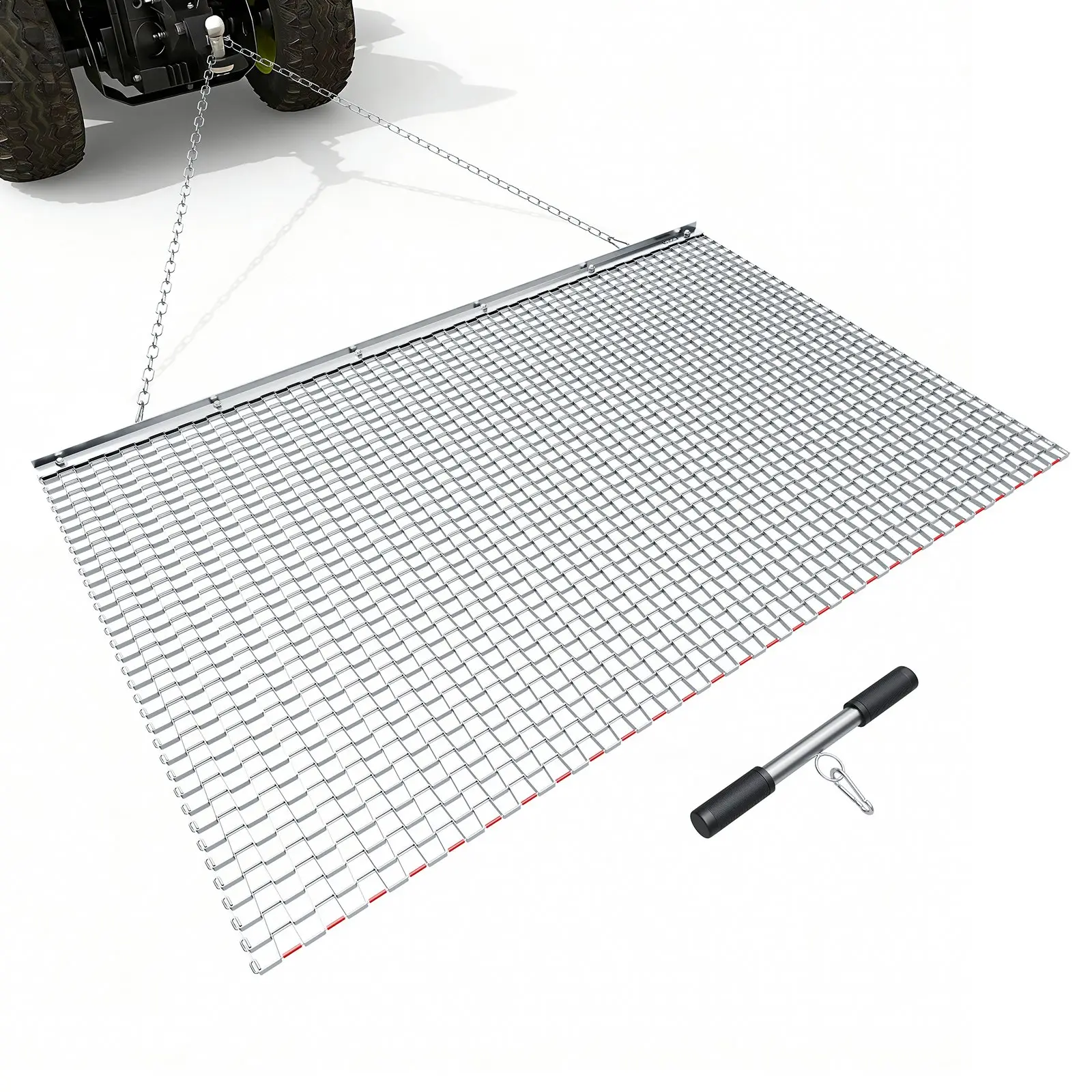 Drag Harrow, 5x 3 ft, High-Efficiency Chain Harrow Rake, ATVs UTVs Tractors Attachments, Durable Galvanized Steel Mesh Drag Mat with Towing Chain, for Gravel Driveway Ruts Farm Field Leveling