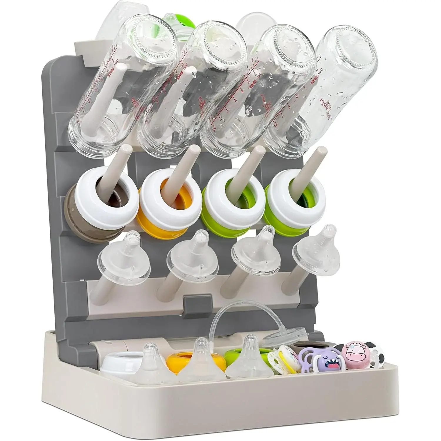 Baby Bottle Drying Rack, Vertical Standing Bottle Dryer Rack Holder-Space Saving Baby Bottle Drying Rack  Countertop-Holds Up to 12 Baby Bottles & Cup(Gray & Khaki)