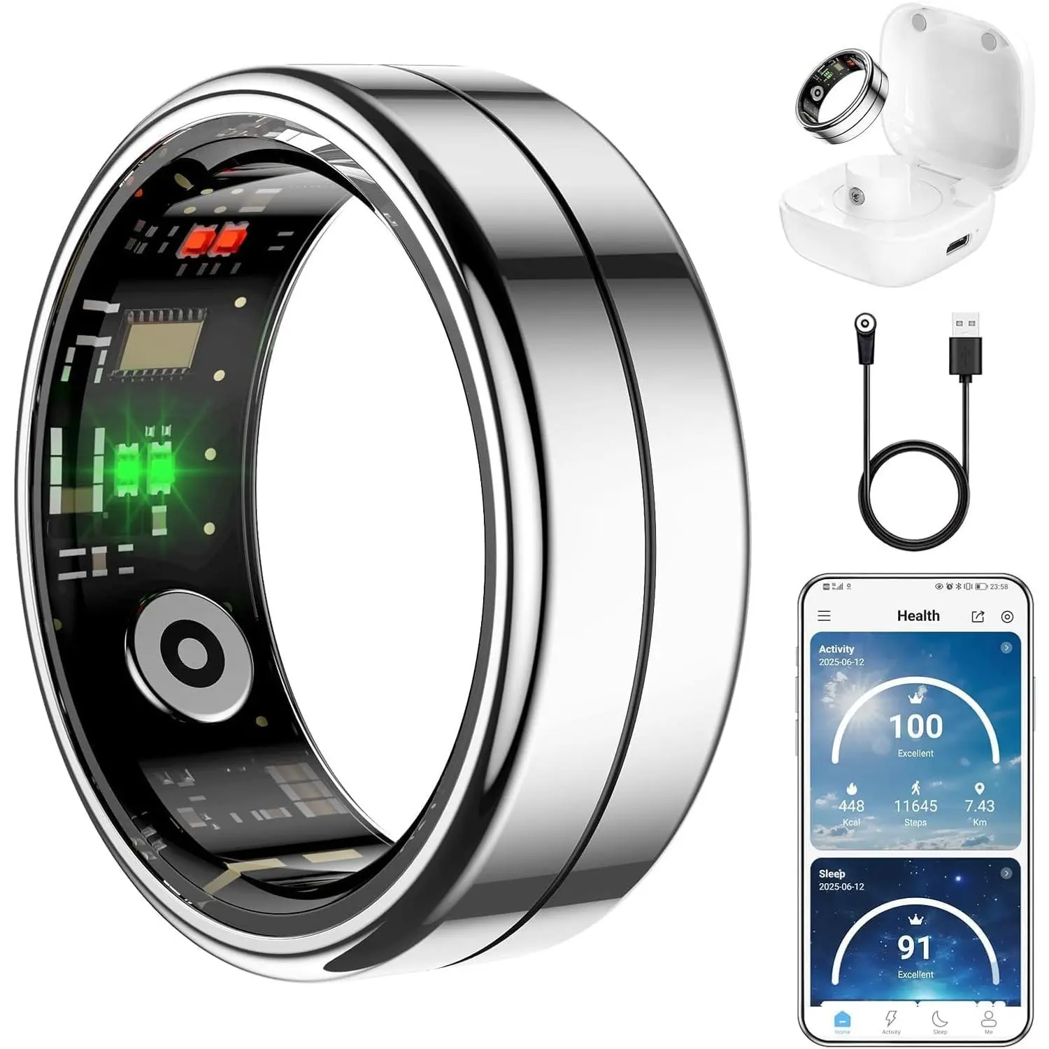 Fit Ring for Women Men, Ring   with , , Variability, , Sleep , Step Counter,  Ring for  & Android, No Subscription Fee (, 8#)