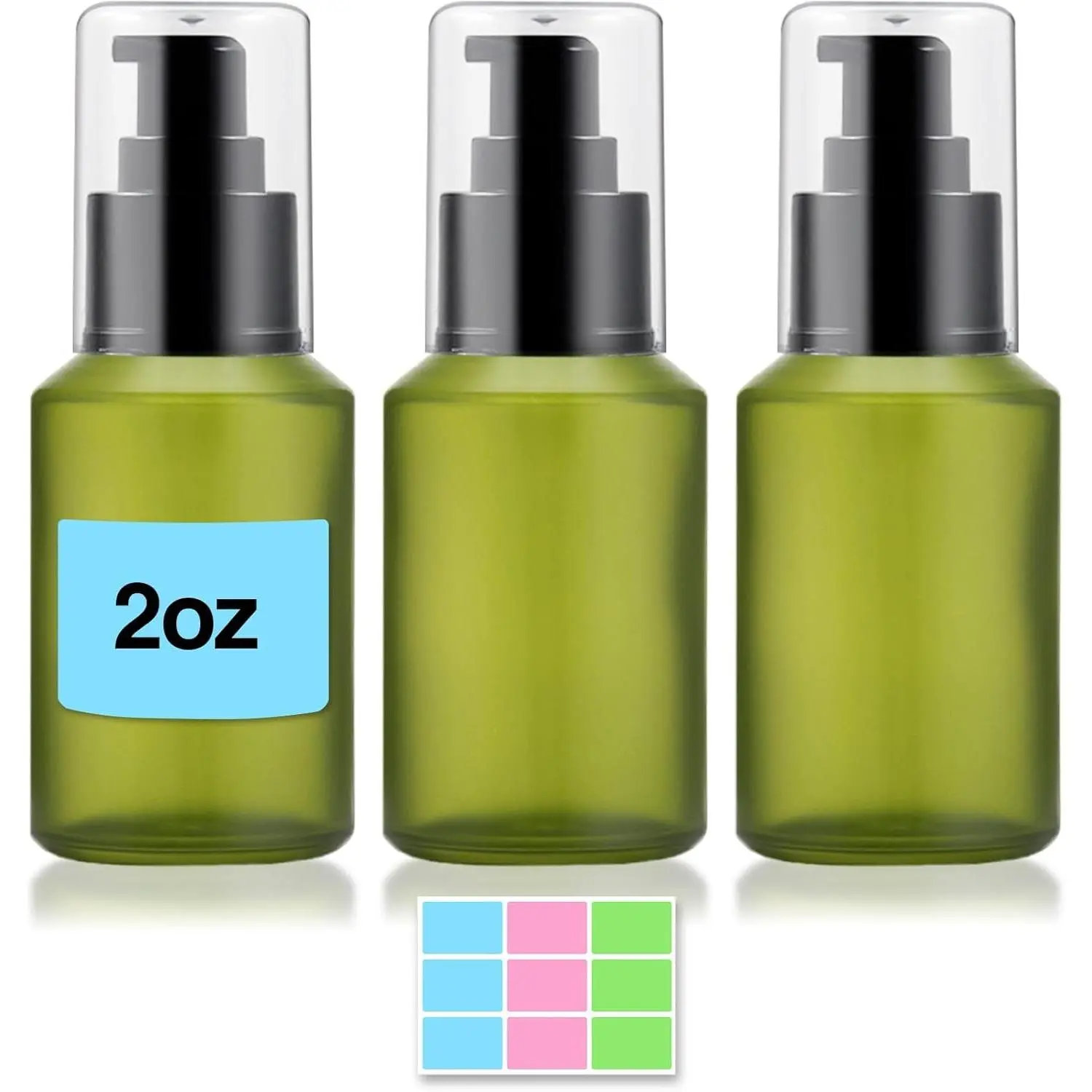 3PCS 60ML/2OZ Empty Green Frosted Glass Container with Pump Top, Refillable Cosmetic Dispenser for Travel Toiletries, Foundation Cream, Gel Lotion