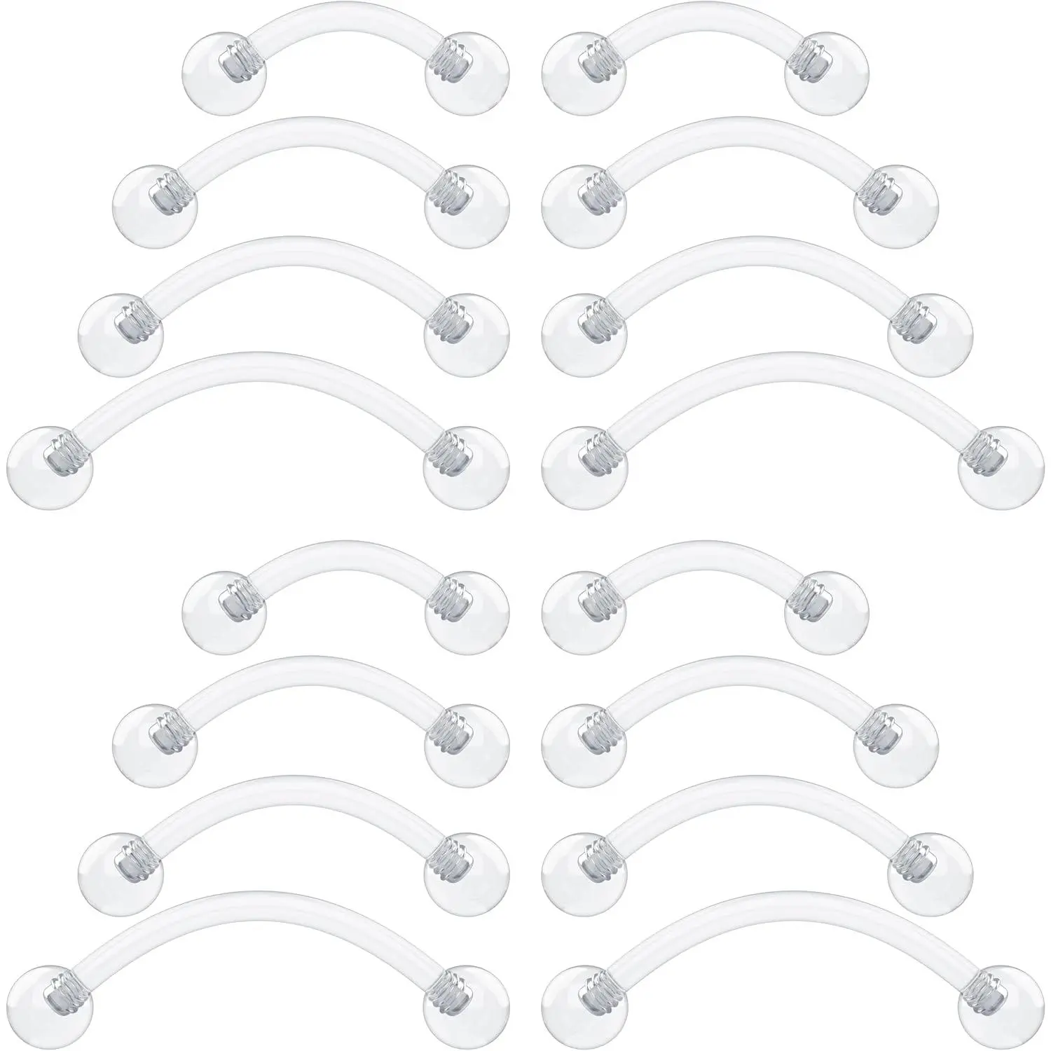 16g Clear Piercing Retainers For Surgery - Bioflex Plastic Clear Eyebrow Piercing Curved - Invisible Cartilage Earrings For Rook Helix Daith Tragus Conch Vertical Labret Snake Bite 8,10,12mm (16pcs Set)