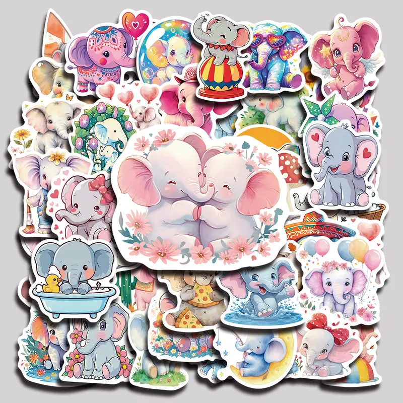 50PCS Elephant Aesthetic Vinyl Stickers Pack for Laptop Water Bottle Phone Case Skateboard Journal Scrapbook DIY Decoration