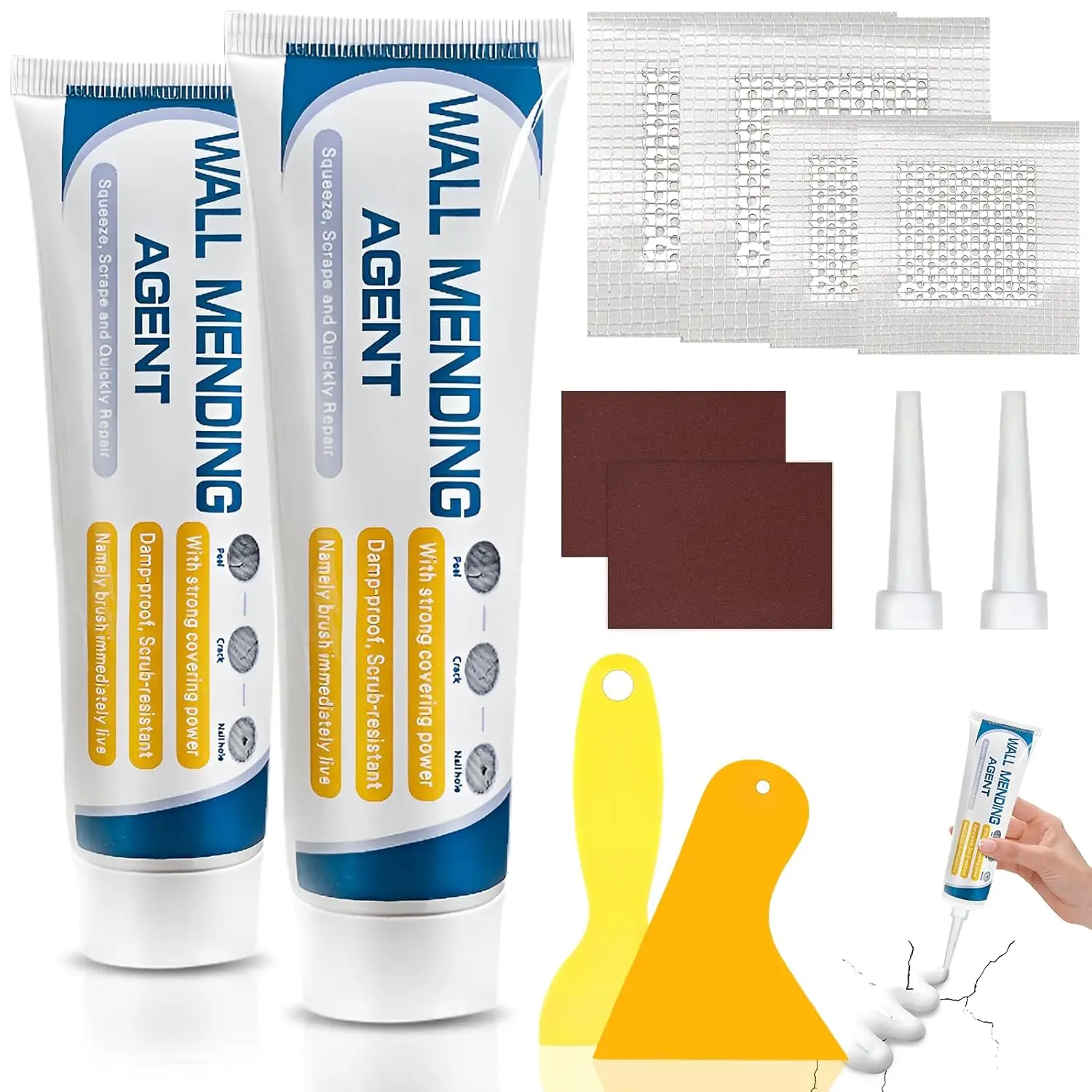 2 Pack Drywall Repair Kit with Scraper, Spackle Wall Repair Kit for  Holes, Cracks & , Wall Mending Agent and Drywall Patch Repair Kit, Wall Hole Filler for Damaged Walls(100gx2)