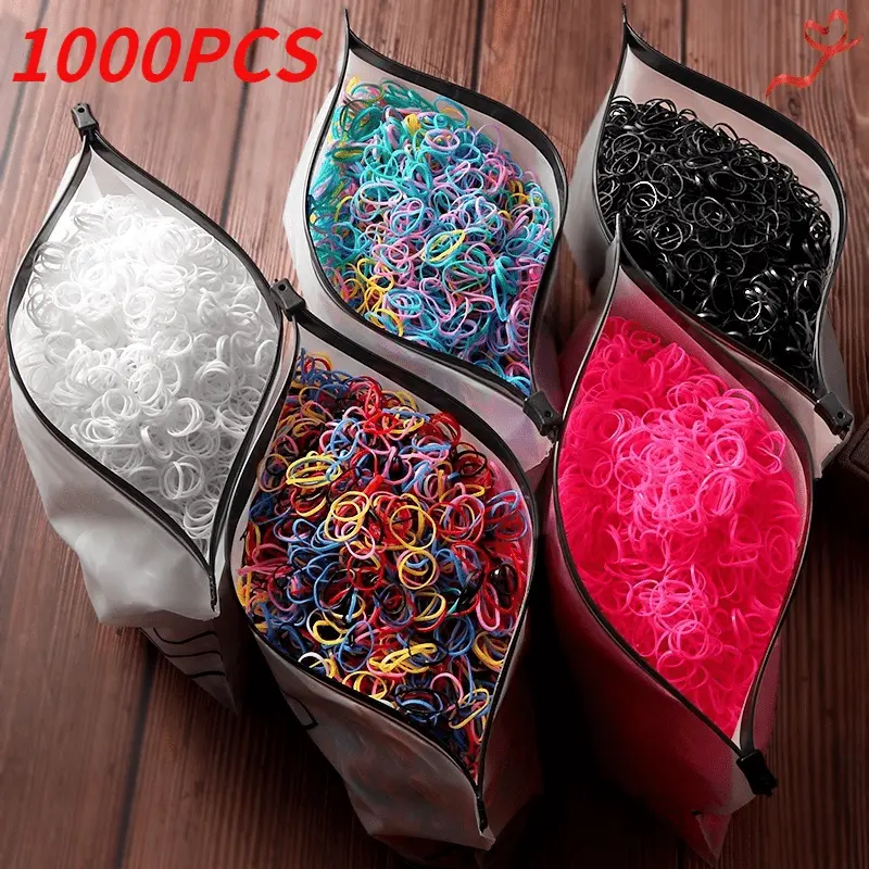 Nylon Hair Ties, 10000 Pcs Mixed Color Seamless Elastic Ponytail Holders for Women, Unisex Set with PVC Storage Bags, Mix Colors, 10000Pcs/10Bags Mix Colors