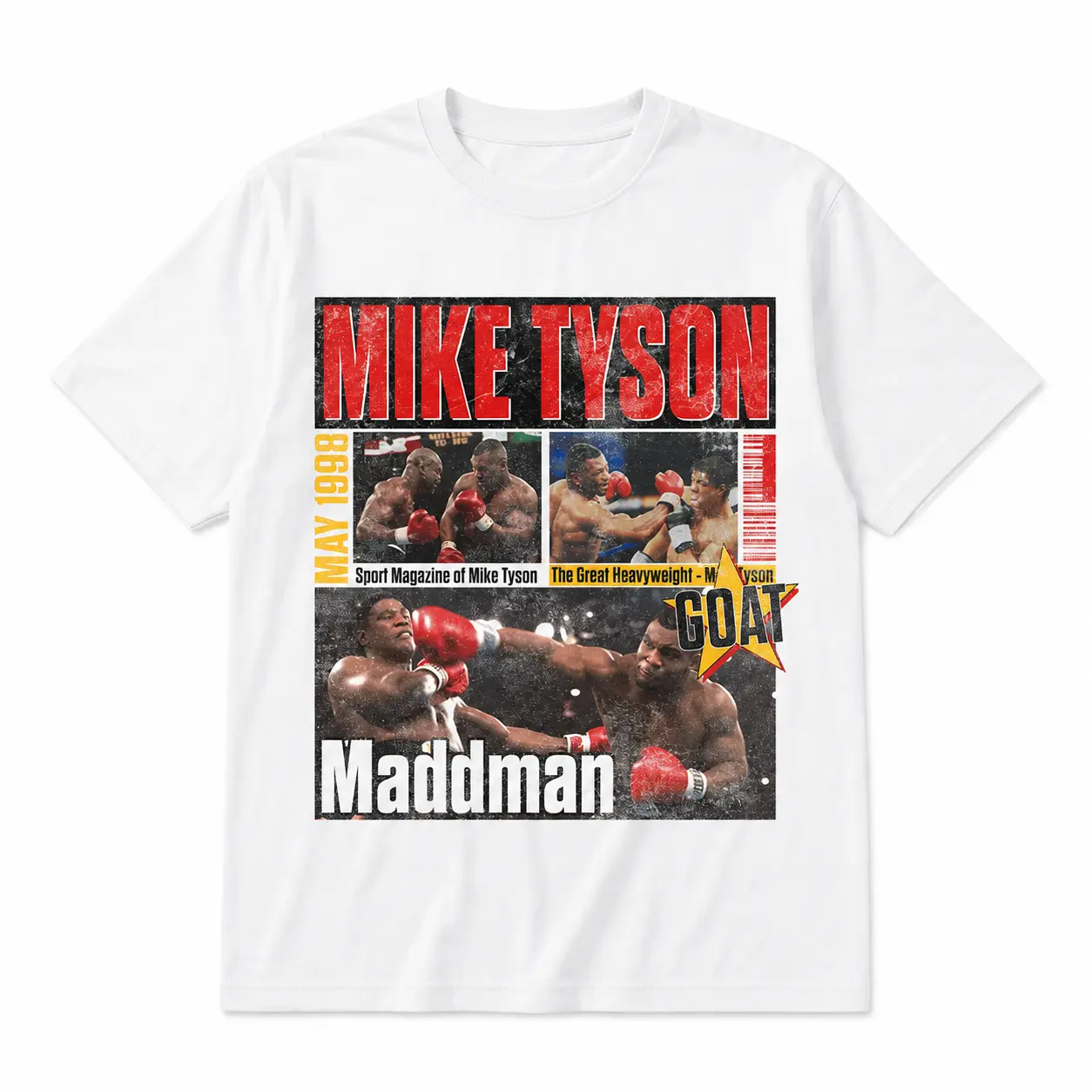 Vintage Mike Tyson Madman Heavyweight Boxing Collage Graphic Tee, Black Washed Cotton Unisex T-Shirt |   Perfect Birthday & Holiday Gift For Men And Women