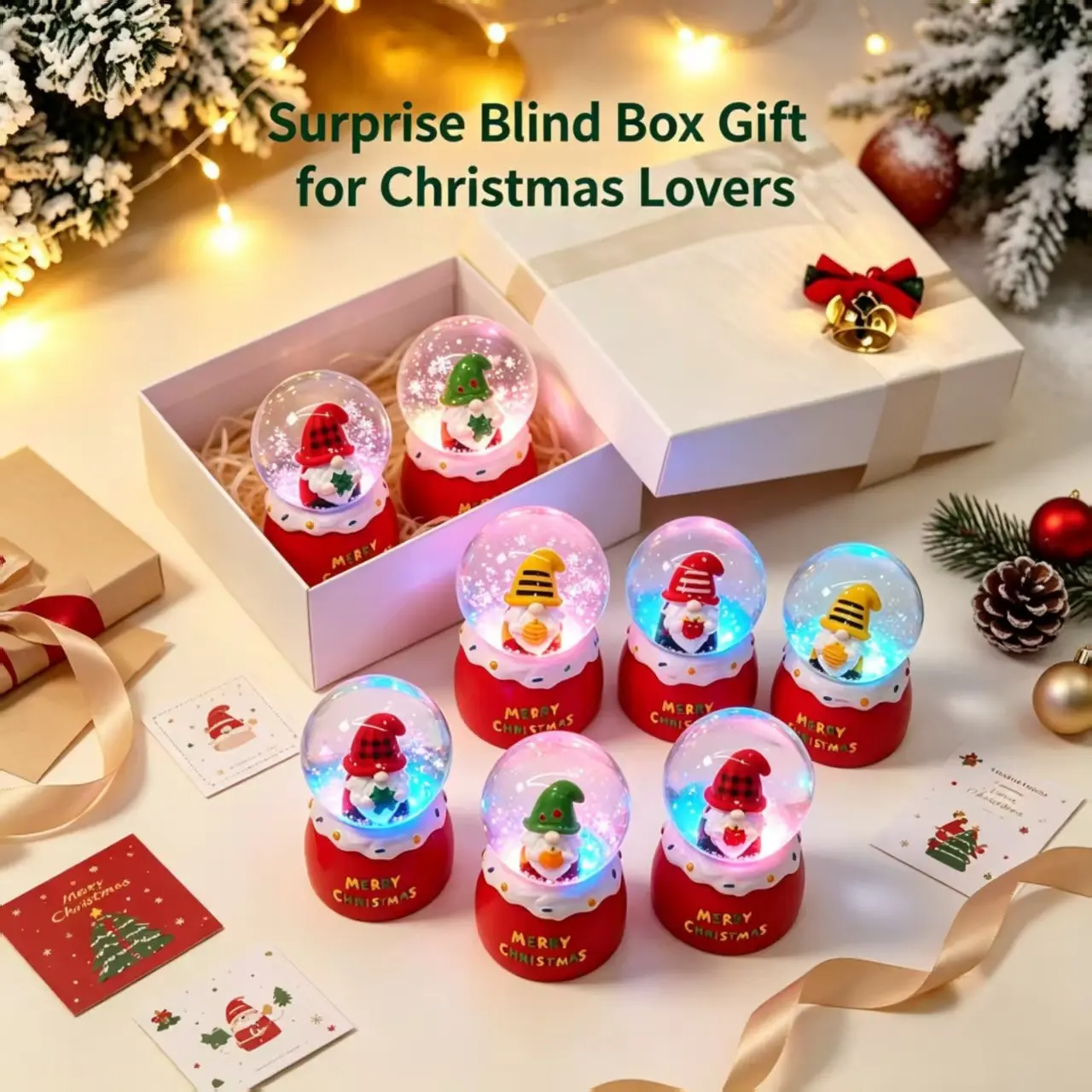 Christmas Glowing Crystal Ball, 12 Random Designs, Goblin or Santa Claus, Snowfall Light Desktop Decor, Perfect Christmas Night Gift