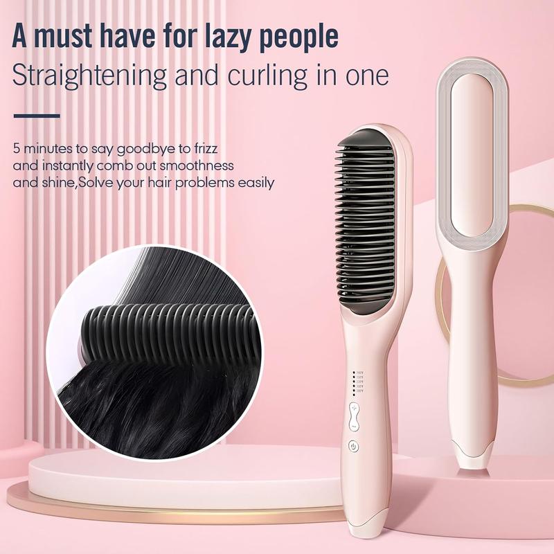 Hair Straightener Brush, Negative Lon Straightening Comb for Women, 10s Fast Heating, Smooth Hair in Seconds, 2-in-1 Brush