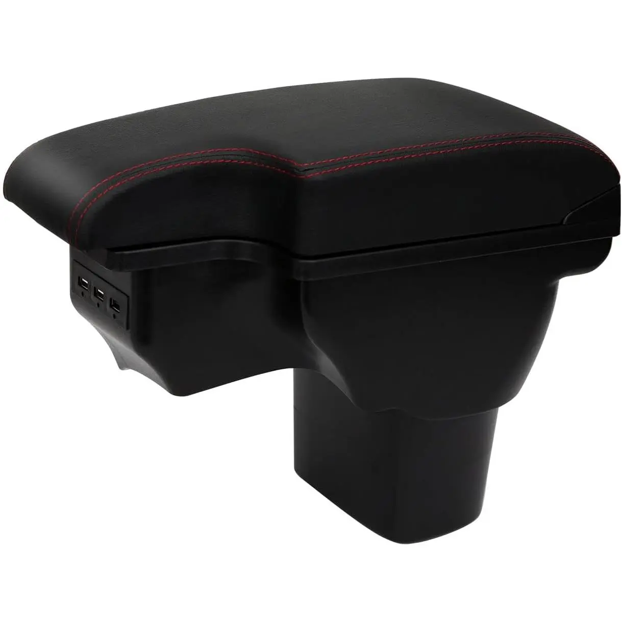 Center Console Armrest for  Juke 2011-2017,2 USB+1 USB-C Ports |  Center Console Armrest Box,Double-Layer Storage,2 USB+1 USB-C ,Integrated Base,PU Leather,Easy Installation,Red Stitching