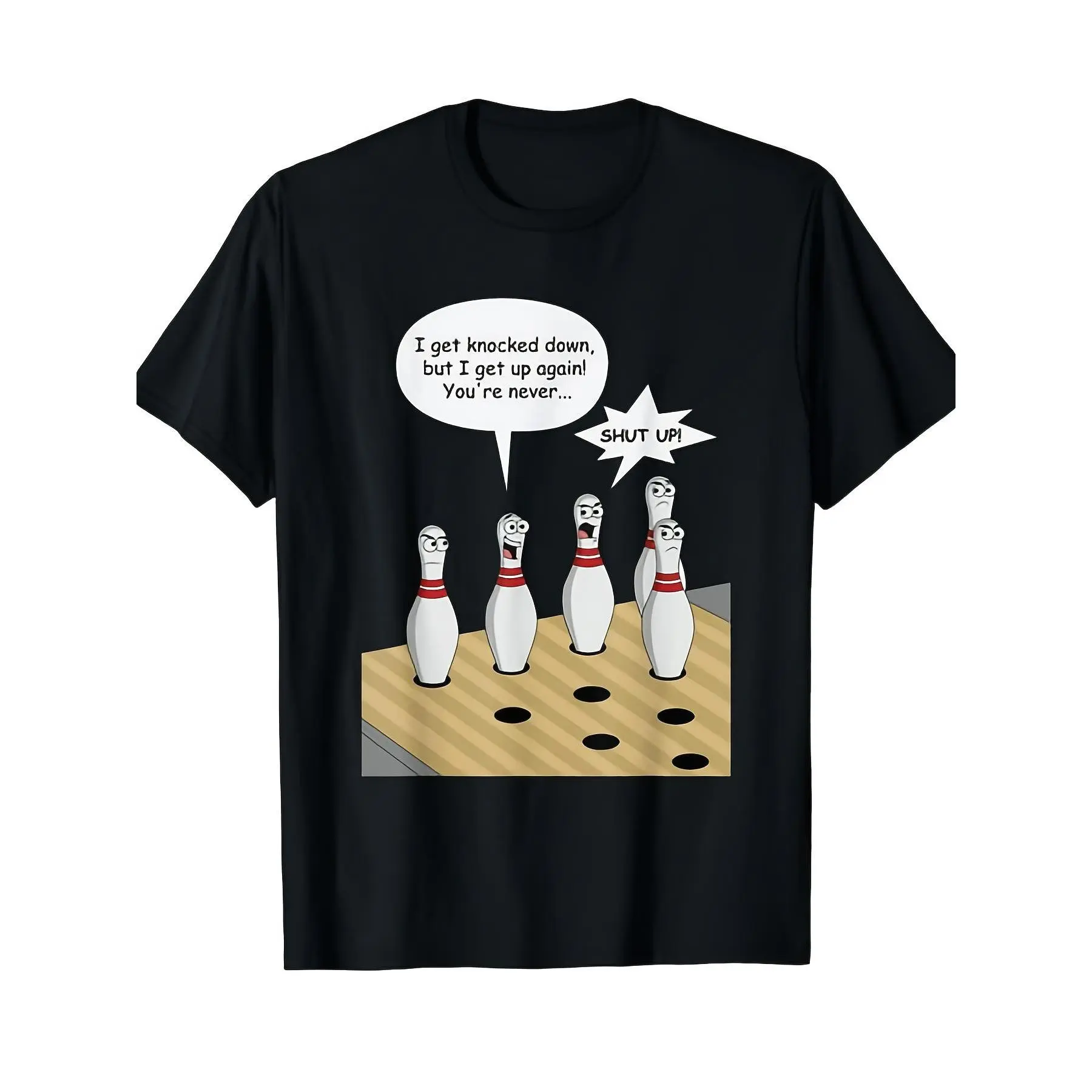 Plus-size bowling pin print T-shirt "I got knocked down but annoyed the other pins" unisex 2025-2026 summer short-sleeve pure  220 grams
