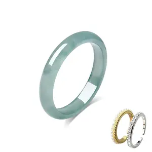 【Buy 1 Get 2 Free | Total 3 Rings】Jade-Toned Thin Ring - Natural Green Chalcedony, Minimalist Stacking Band, Boho Jewelry Gift for Women & Girls, Sleek Plain Band Design