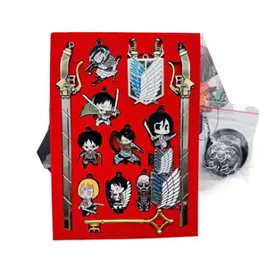 Anime Cartoon Attack on Titan Wings of Freedom Ring Pendant Weapon Set Eren Commander Keychain Ornament Jewelry Decoration Birthday Holiday Gift for Friends and Family