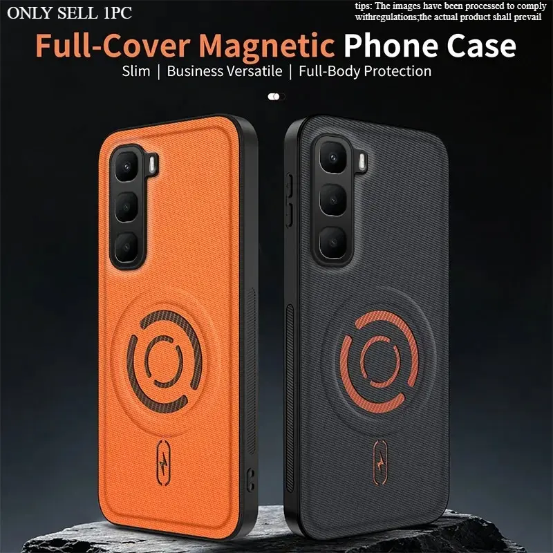 For Infinix Hot 70 60 50 Pro Plus 60i Case Magnetic Adhesive Textured Leather Drop-Protection Cover for Infinix Hot70 Funda