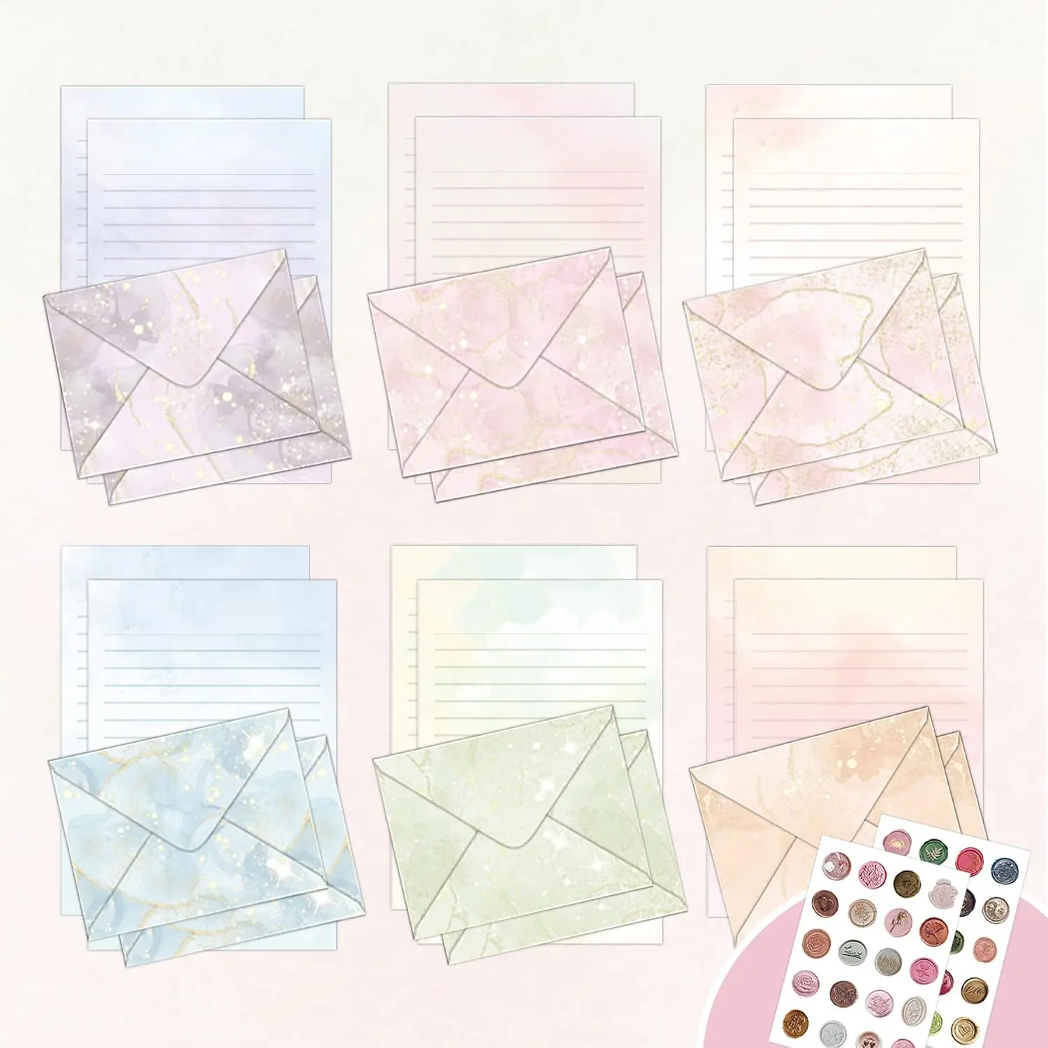 60+60 Watercolor Stationery Writing Paper with Envelopes - 60 Lined Letter Writing Paper 60 Envelopes - Colorful Pretty Decorative Scrapbook-Printer Friendly for Invitations