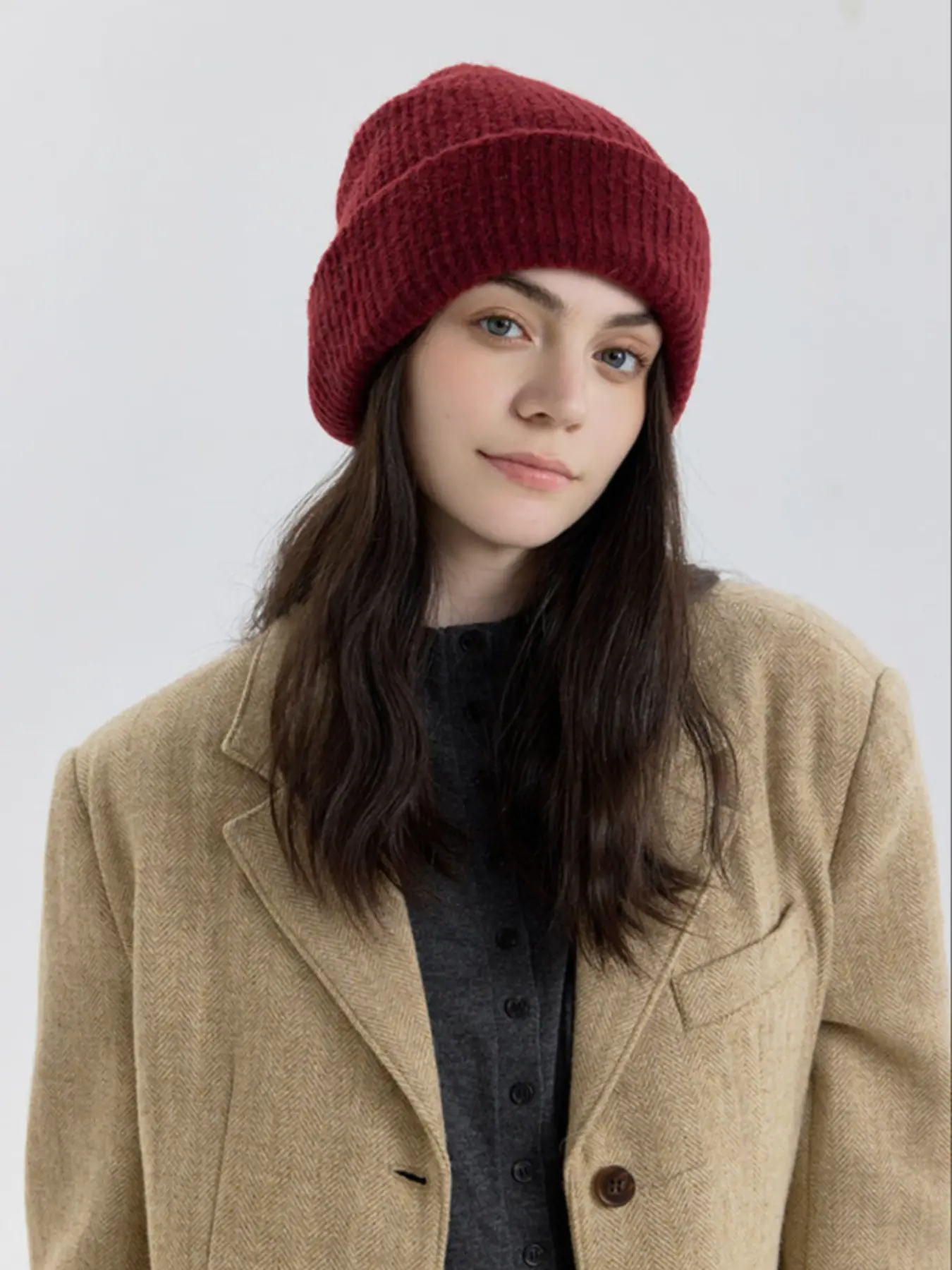 Women's Winter Knit Hat, Versatile Small Face Design, Ear Protection Wool Cap, Unisex Cold Weather Accessory, Stylish and Practical