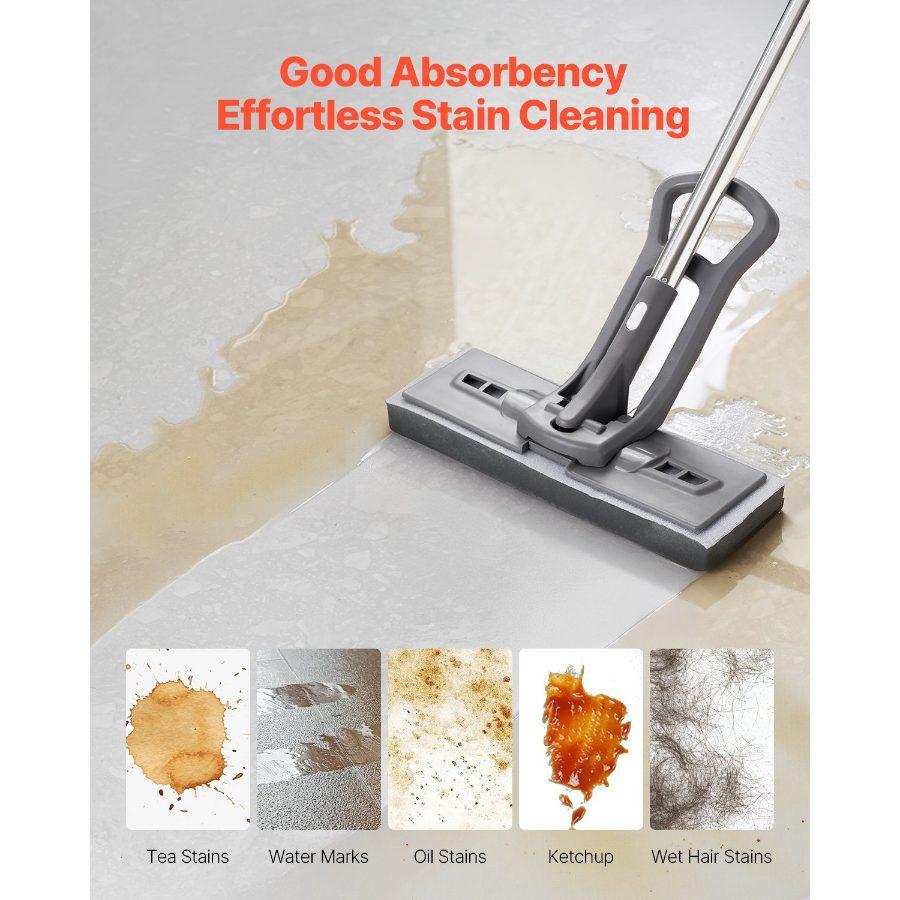 VEVOR Sponge Mop Replacement, 2-Piece, High Density Wider PU Sponge Mop Head Replacement with Hook Loop, High Absorbency Head Replacement for VEVOR DS1362 Sponge Mop, Fit for Various Floors