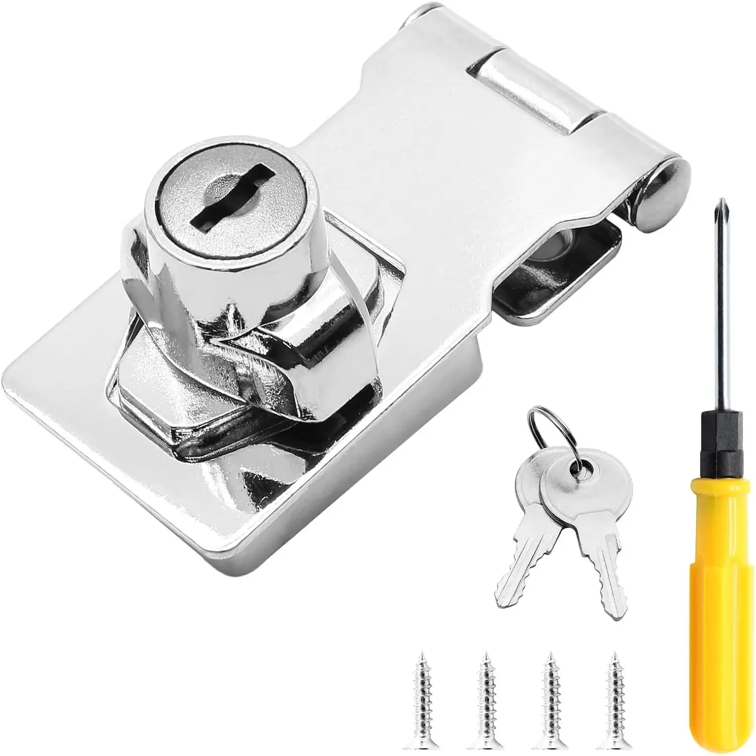 2.5 Inch Keyed Hasp Locks, Chrome Plated | Keyed Different, Twist Knob Locking, With Lock Included, For Cabinet Small Door