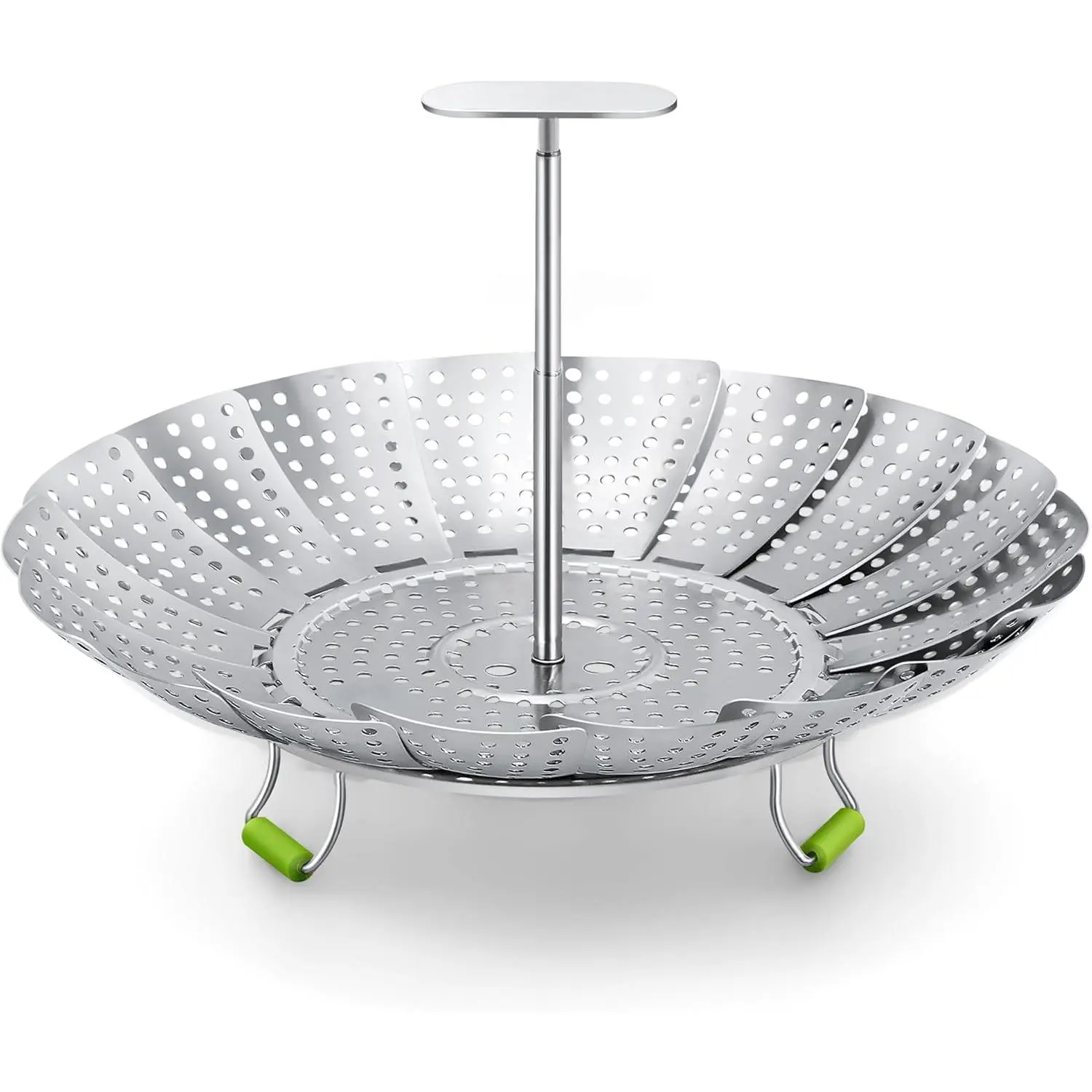 3rd Generation Sturdy Stainless Steel Multi-Use Kitchen Steamer Basket - Silicone Extendable Handle, Folding Expandable Veggie Steam Insert Rack, Polished Edge, Scratch-Free Experience, Fits 5.5"-9" Instant Pot, Preserves Up to 90% Food Nutrients