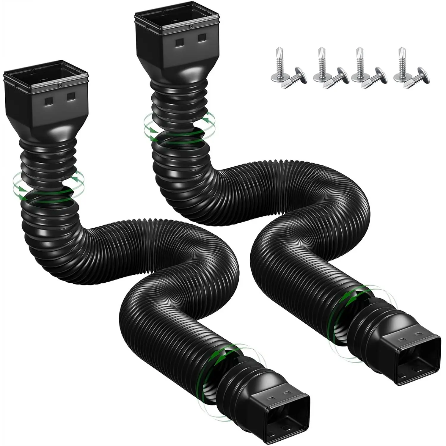 Stop Flooding Your Yard2 Pack Flexible Downspout Extensions Black|Extendable 21‑68 Inch Rain Gutter Diverter With Screws Easy Install