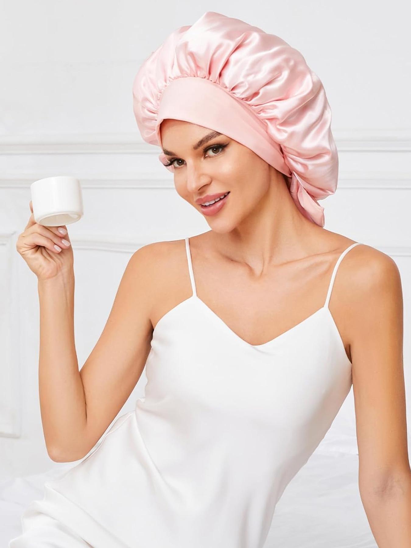 Women's Solid Color Bow Decor Sleeping Bonnet, Soft Comfortable Sleeping Bonnets, Satin Hair Bonnet for Women & Girls, Adjustable Satin Bonnet, Sleeping Bonnet for Overnight Hair Protection, Heatless