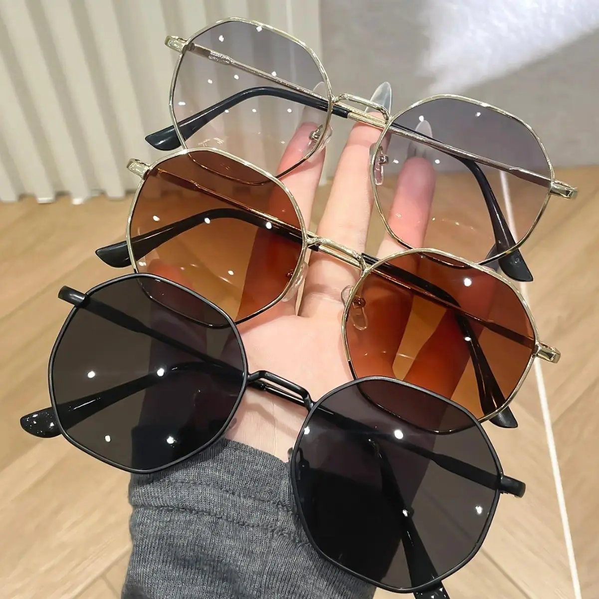 Viral Trendy Hexagon Geometric Sunglasses | Aesthetic HD Clear Vision UV400 Gradient Sun Shades | Chic Unisex Vintage Eyewear for Men & Women | Essential Accessory for Travel, Beach & Daily Streetwear