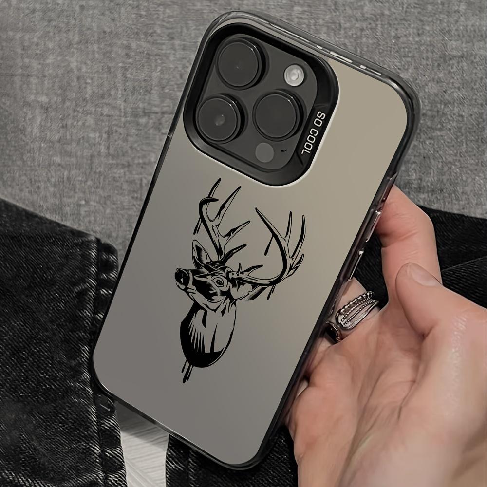 Phone case for iPhone 16 Pro Max 15 Plus 14 13 12 11 XR XS Line Deer Head Pattern Anti-Scratch Shockproof Pocket-Friendly durable Cover