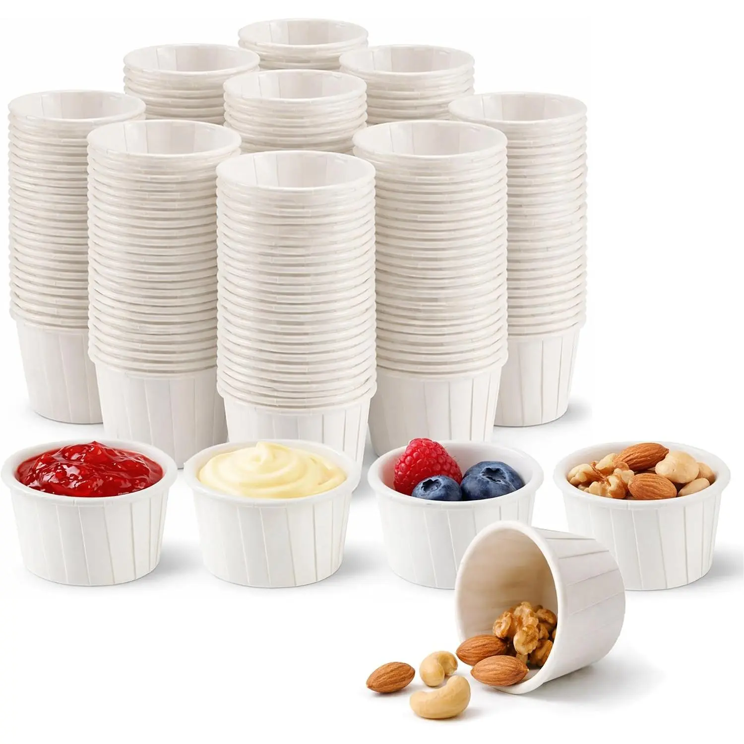 100-Pack Paper Souffle Cups, 2 oz Leakproof Disposable Kitchenware Containers for Condiments, Sauces, Samples