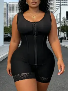 1 Count Women's Underwear Solid Adjustable Hooks & Zipper Closure Compressing Shapewear Jumpsuit, Fitness Shapewear, Butt Lifting and Tummy Control Bodysuit with Bra, Full Body Shaper Romper, Suitable For Training Or Sports