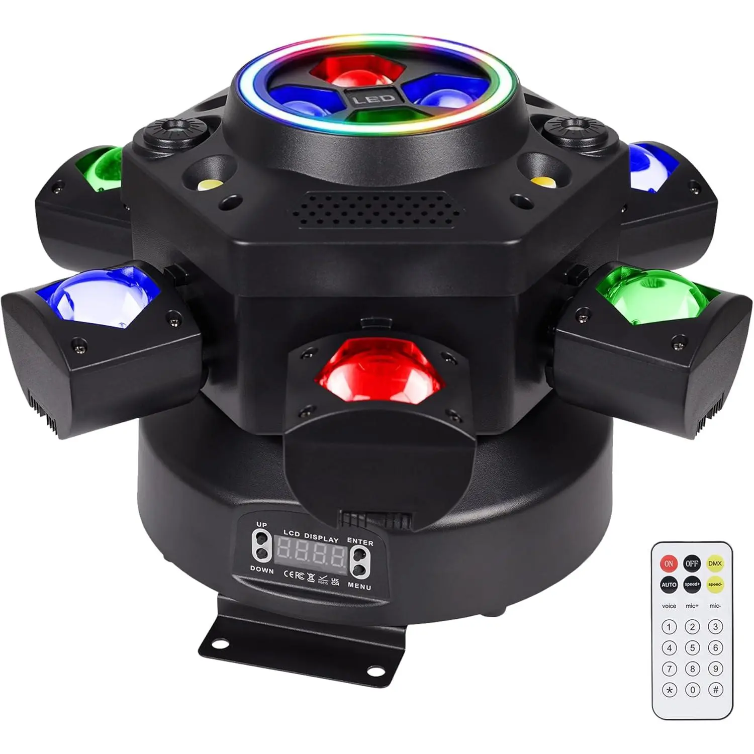 150W RGBW Moving Head DJ Light - 6-Arm Party Stage Light with Remote Control, 150W Power, RGBW LEDs, LED Strip, DMX-512, Sound Activated, Quiet Motor, Sharp Beam for Haze/Fog, Home Parties
