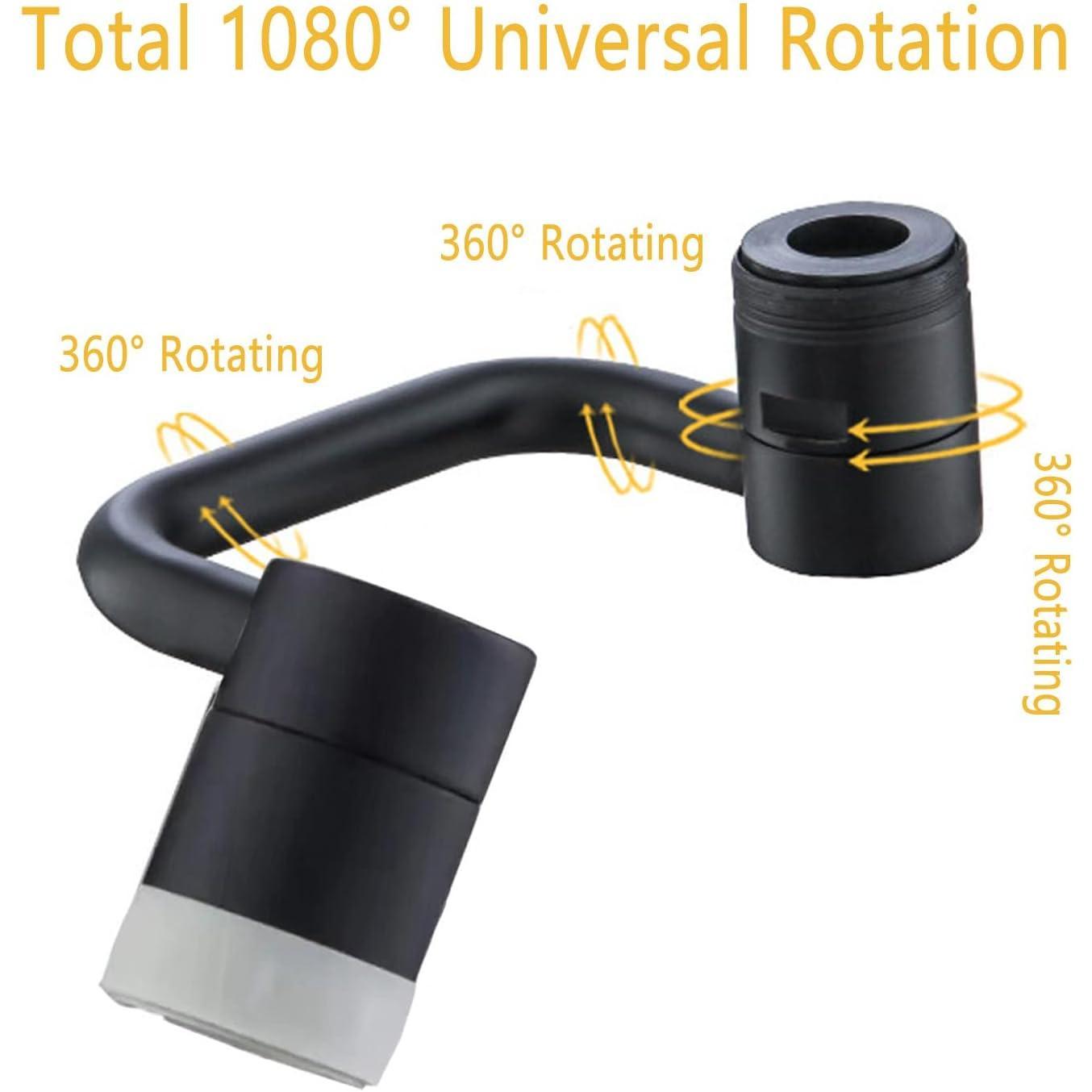 1080? Rotating Faucet Extender Aerator,Solid Brass Universal Splash Filter Faucet, Big Angle Swivel Faucet Aerator Sink Attachment,Dual-function 2-Flow Sprayer,Matte Black...