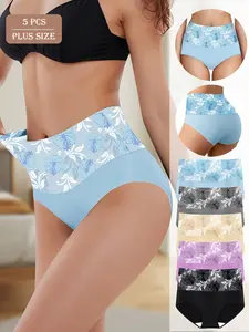 5-Pack Plus Size Underwear Set, Fitted Elegant Style, All Seasons Wear, Say Goodbye to Belly Fat, Comfortable Plain Design