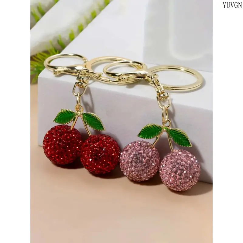Fruit Decor Key Ring, Dual Cherry Pendant Bag Accessory, Two Color Sparkle Ornament, Clip On Portable Daily Carry Charm, Versatile Decor for Backpack Handbag, Gentle Gift Option for Daily Outings Holiday Dating Occasions