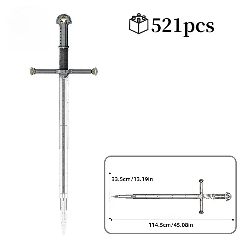521PCS Medieval Sword Building Blocks, Retro Movie Game Prop Model Kit, 3D Realistic Weapon Bricks, Creative Collectible Desk Decor Gift for Boys Adults, Brick Set, Building Sets