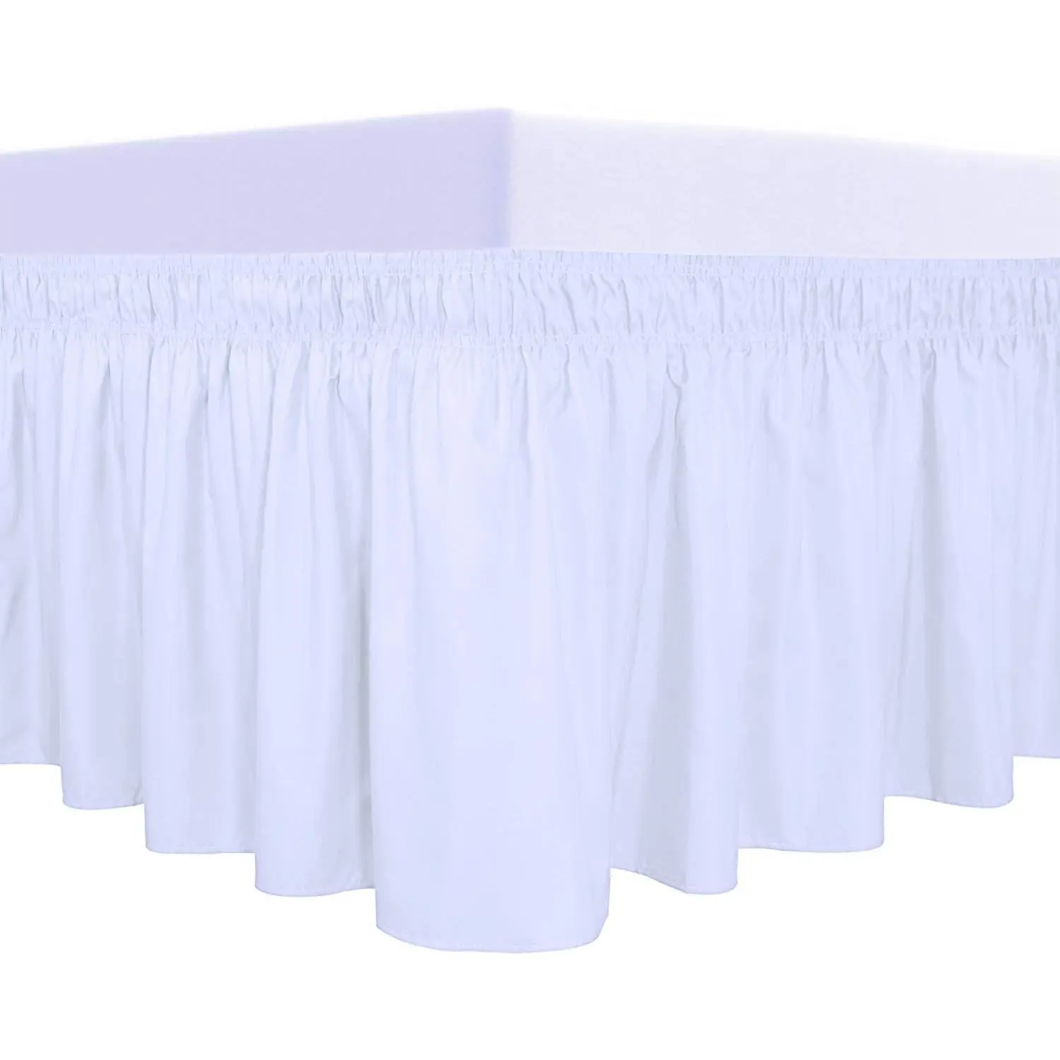 Wrap Around Ruffled Bed Skirt, White, Queen/King - 14" Drop |   Wrinkle Free Bedskirt Dust Ruffles, Easy to Put On Frame Cover with Elastic Belt