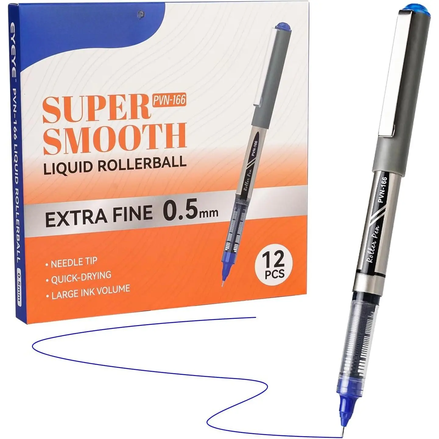 0.5mm Blue Pens  Roller Ball, 12 Pack Rollerball Pen Extra Fine Point Quick Dry, Liquid Ink Pens Fine Point Smooth Writing Pen for Journaling, Note Taking, Office, School Supplies