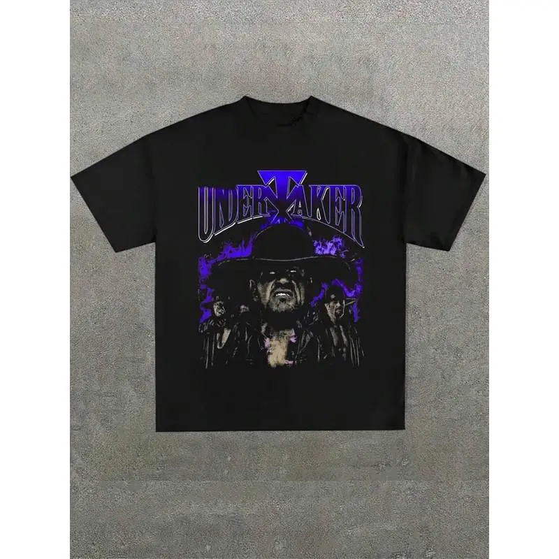 Plus Size Men's,The Undertaker All Over Vintage ,(1 Pcs )100% Cotton Casual Printed T-Shirt,Crew Neck Short Sleeve,220g  Cotton T-Shirt,For Going Out,Gift,Summer,Unisex